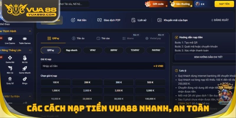Các cách nạp tiền Vua88 nhanh, an toàn