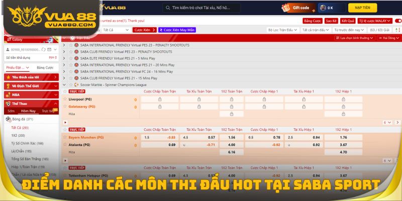 Điểm danh các môn thi đấu hot tại Saba Sport