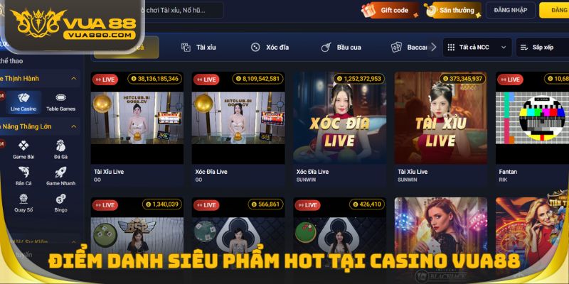 Điểm danh siêu phẩm hot tại Casino Vua88