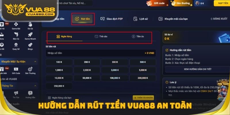 Hướng dẫn rút tiền Vua88 an toàn